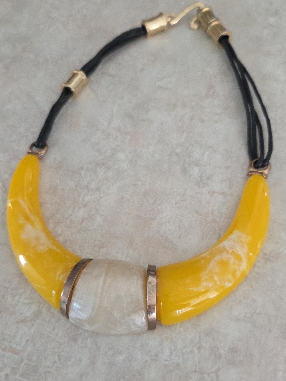 Vintage Yellow and Cream Statement Necklace with Gold Accents